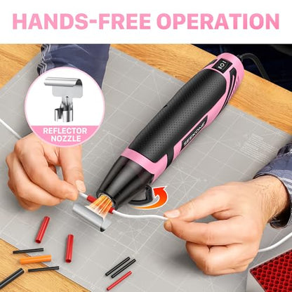 SEEKONE 350W Mini Heat Gun with 2-Temp Settings 500℉ & 842℉(260℃& 450℃) Fast Heat Hot Air Gun Tool with Overload Protection and Reflector Nozzle for 3D Printing, Crafting, and Shrink Tubing - color: Pink