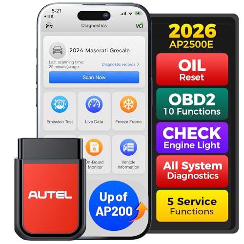 Autel AP2500E/AP2500 OBD2 Scanner Bluetooth Code Reader, Upgraded of AP200, OBDII Scanner All-System Diagnostic Tool, CAN FD, 5 Hot Resets, AutoVIN, Check Engine Light, Car Code Reader for Android/iOS