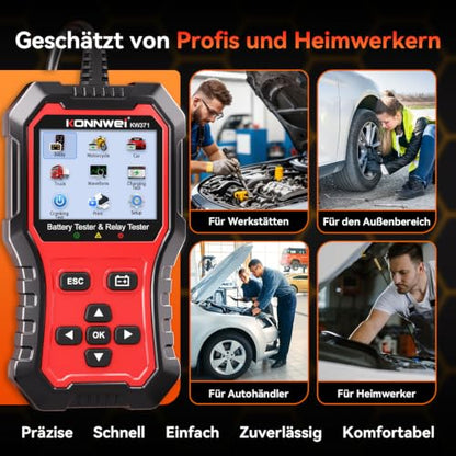 KONNWEI KW371 6V/12V/24V Battery Tester & 4/5Pin Relay Tester 2 in 1 | battery tester automotive with cranking & charging load test, 4/5-pin relay tester, CCA 10-2000, No batteries required. - size: 7.68*3.74*2.17 inch
