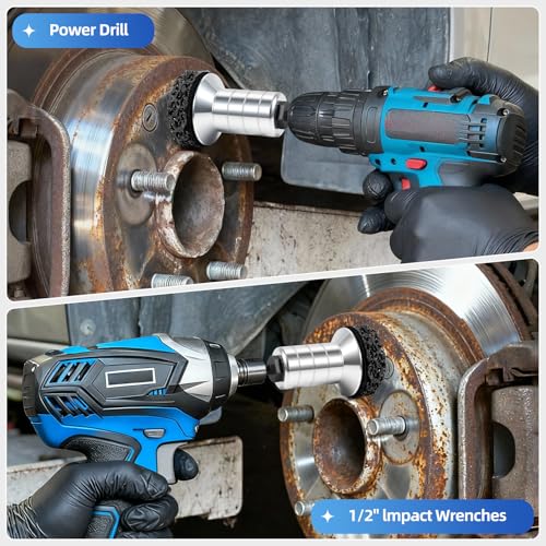 BURMONG Wheel Hub Cleaning Tool with Dual-Head Adapter, Brake Hub Cleaning Kit Includes 3 Pads for Rust Removal & Polishing, Wheel Stud Cleaner Compatible with Power Drill & 1/2" Impact Wrenches (3)