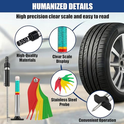 4 Pcs Car Brake Pad Thickness Gauge Set, Tread Depth Gauge, Color-Coded Brake Pad Measuring Tool for Car Truck Motorcycle