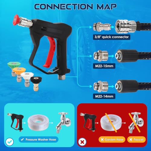 Foam Cannon for Pressure Washer with Short Gun Kit, Snow Foam Lance, 3/8" Swivel Quick Connect, M22-14mm M22-15mm Adapter, 5 Nozzle Tips, Dual Connector System, 1.1mm Orifice