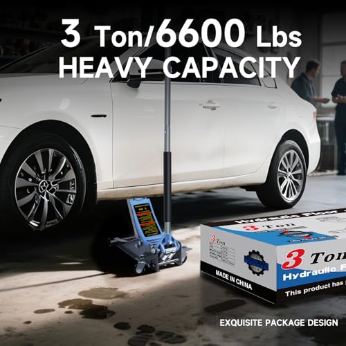 Larbanke 3 Ton Hydraulic Floor Jack, Low Profile Steel Jack with Double Pump Quick Rise, Heavy Duty Service Jack for Garage Repair and Maintenance