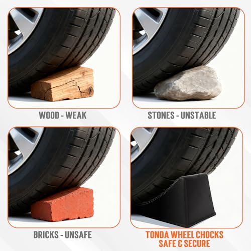 TONDA Wheel Chocks, Heavy Duty Wheel Wedge for Car, Travel Trailer, RV - 8"×4.7"×4.7" - 2 Pack, Black - color: 2 PACK