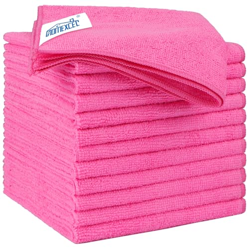 HOMEXCEL Pink Microfiber Cleaning Cloth 12 Pack, 12.5 x 12.5 inch Microfiber Towels for Cars, Ultra Absorbent Car Washing Cloth, Lint Free Streak Free Cleaning Rags for Car, Kitchen, and Window - color: Pink, size: 12.5 x 12.5 Inch