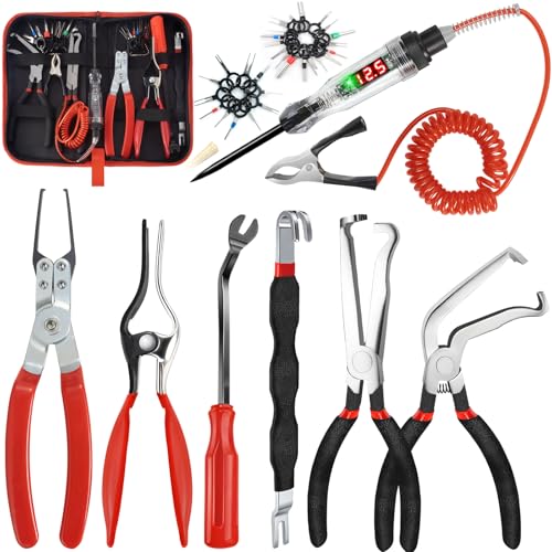 9 PCS Automotive Electrical Disconnect Pliers Kit, High-Carbon Steel Electrical Terminal Connector Separator Removal Clip Set with 37960/37980 Plier, Auto Test Pen, Terminal Pin Repair Tool - size: 9Pcs Connector Disconnect Pliers Kit