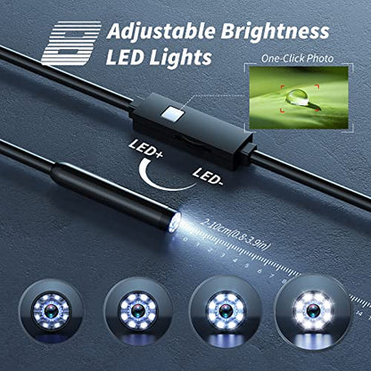 Kinpthy Endoscope Camera with Light,1920P HD Borescope Tools with 8 Adjustable LED Lights, Endoscope with Semi-Rigid Snake Camera, Inspection Borescope for iOS and Android-16.4ft Single Lens - size: 16.4ft, style: Single lens