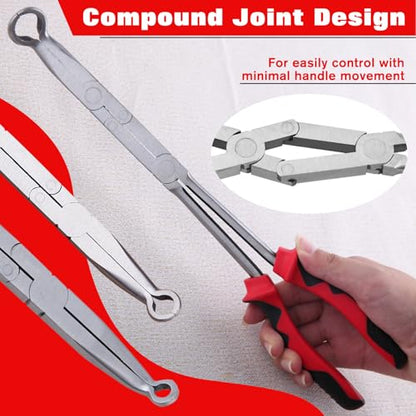 3PCS Extra Long Nose Hose Grip Pliers Set 13" Spark Plug Remeover Pliers Long Reach XL Pivot Ring Nose Plier Double Joint Ring Nose Plier with Serrated Jaw for Hard to Reach Narrow Spaces - style: 3PCS Ring Nose