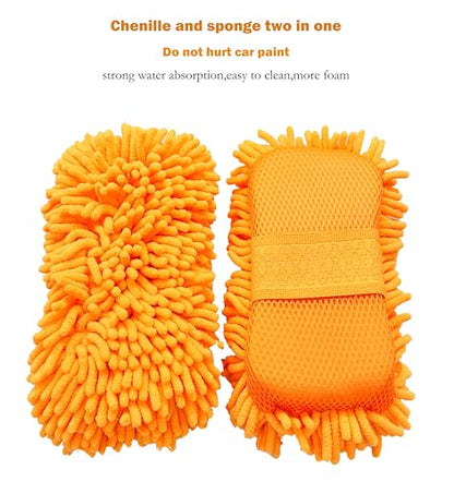 Scratch Free Chenille Microfiber Wash Mitt Car Wash Sponge for SUVs Boats - color: 2 Pack Orange