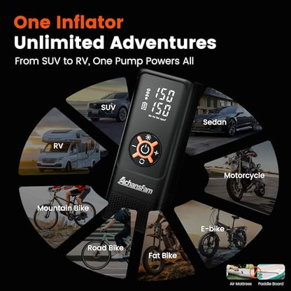 S9 Portable Air Compressor, 21s Ultra Fast Inflate, 2 In 1 Tire Inflator with Safety Hammer & Premium Gift Box, Cordless with Dual Power Supply, 150 PSI Electric Air Pump for Car,Bike,Truck