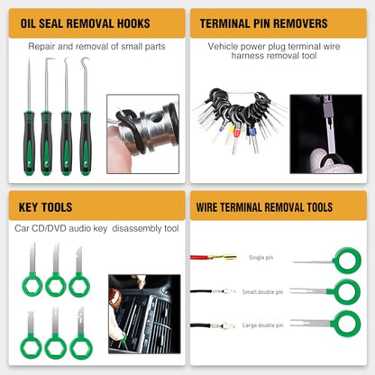 GOOACC 238Pcs Trim Removal Tool, Auto Push Pin Bumper Retainer Clip Set Fastener Terminal Remover Tool Adhesive Cable Clips Kit Car Panel Radio Removal Auto Clip Pliers, Green - color: 120Pcs Clips + 118 Remover Green