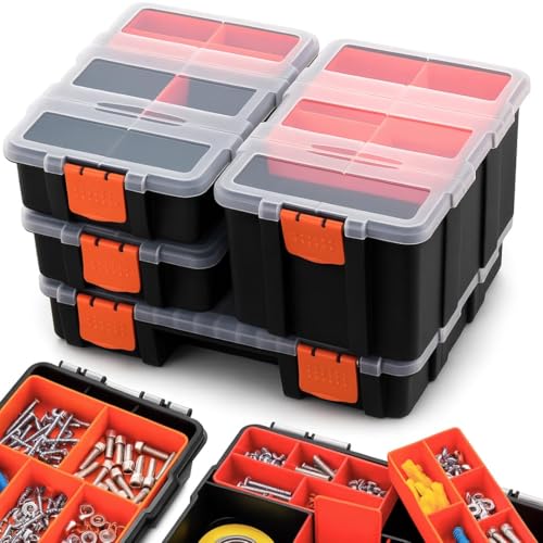 Andalus Tools Organizer Box, Small Parts Storage Multi-Compartment Portable Hardware Organizer Removable Plastic Dividers for Screws, Nuts, Bolts, Nails – Orange (4 Set, 12.2" x 9.1" x 7") - color: 4 Pcs Set (12.2 x 9.1 x 7 Inches)