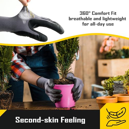 COOLJOB 3/12/36 Pairs Safety Work Gloves Microfoam Nitrile Rubber Coated, Seamless Knit Nylon with Full Fingers Touchscreen, Grip Nitrile Dipped, Ideal for Warehouse, Home Improvement, Grey Large - size: Large, style: 3 Pairs