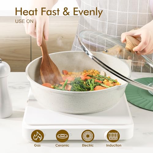 SENSARTE Nonstick Ceramic Saute Pan 10 Inch/3.5QT, Non-toxic Deep Frying Pan Skillet with Lid, Healthy Jumbo Cooker, Stay Cool Handle, Induction Compatible, PFOA & PFAS Free - color: Ceramic White, size: 10-inch/3.5QT