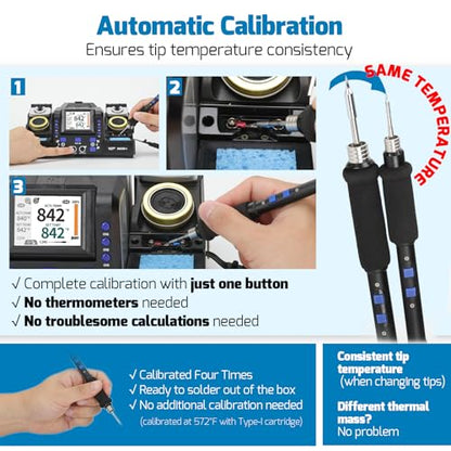 WEP 982D-II 2-In-1 Micro Soldering Kit with Type-210 and 245 Micro Soldering Iron; Automatic Calibration, Adaptive Display Mode, 3 Pre-set Channels, Dynamic LCD Display, Automatic Sleep Mode and More