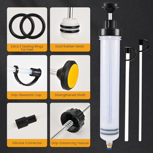SOWKIPE 500CC Automotive Fluid Extractor Pump, Premium Manual Extraction & Fill Pump with 2 Hoses, Oil Syringe with Powerful Suction, Fluid Oil Change Evacuator