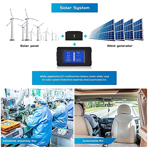 DC Multifunction Battery Monitor Meter with Shunt,0-200V,0-100A, LCD Display Digital Current Multimeter Voltmeter Ammeter for Cars RV Solar,Widely Applied to 12V/24V/48V RV/Car Battery… - size: DC 100A Battery Meter