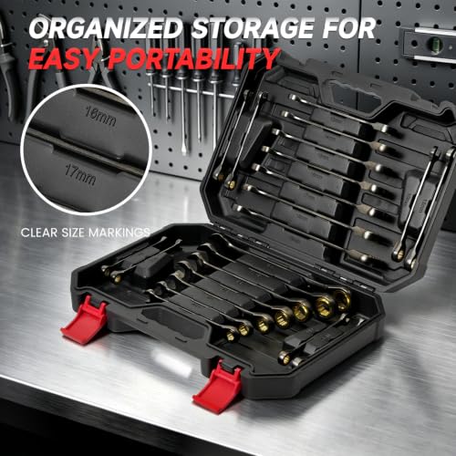22-Piece Ratcheting Wrench Set, Ratchet Combination Wrenches Set with Organizer Box, Metric 8-19mm and SAE 1/4" to 3/4" Size, 12 Points 72-Teeth, Nickel Plating - size: Regular