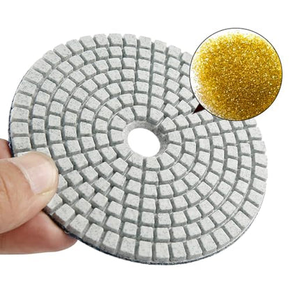 LOZLIN 4 Inch Diamond Polishing Pads with 5/8’’-11 Backer Pad,16PCS Wet/Dry Stone Polish Kit for Drill,Angle Grinder,Rock Polisher,50-10000 Grit for Concrete,Marble,Quartz,Tile,Countertop & Rock
