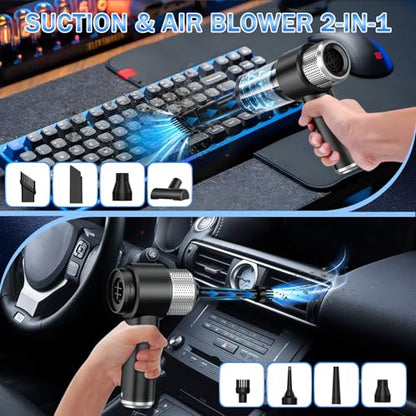KMM Handheld Car Vacuum Cleaner, Hand Held Vacuum Cleaner & Air Duster | 16000PA Strong Suction, 120W High Power, Portable & Rechargeable, LED Light, Multi-Nozzles for Home, Car, Office, Pet - color: Black & Silver