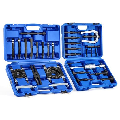 Orion Motor Tech Bearing Puller & Housing Removal Set, 30 pc. 2-in-1 Bearing Puller Tool Set for Wheel Bearing Bushing Axle, Blind Hole Bearing Puller & Bearing Separator Set with Slide Hammer Collets