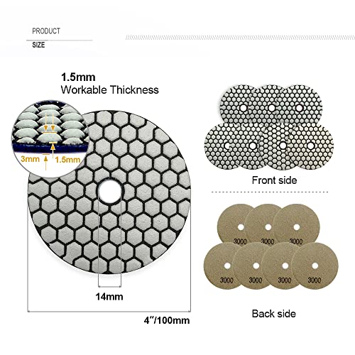 SHDIATOOL 7PCS 4-Inch Dry Diamond Polishing Pads 3000 Grit for Granite | Marble, Quartz & Stone | Diamond Grinding & Sanding Pads | Fits Polishers | Flexible Resin Bond - style: Grit 3000