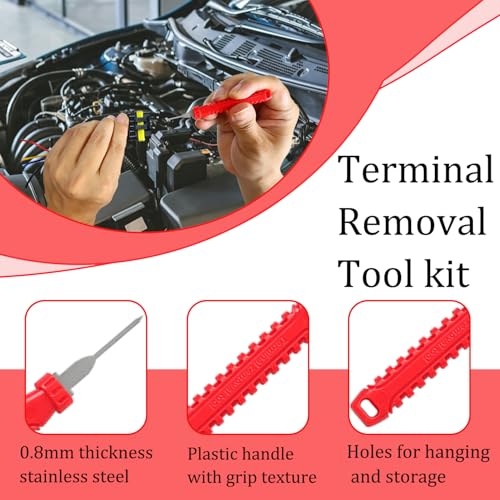 Terminal Removal Tool Kit-41Pcs Depinning Tool with Blow-Molded Case | 41Pcs Depinning Tools Kit Automotive Red Electrical Pin Removal Tool Kit for Auto Motorcycle Wire Harness and Connectors - color: Red