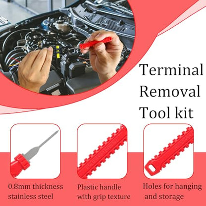 Terminal Removal Tool Kit-41Pcs Depinning Tool with Blow-Molded Case | 41Pcs Depinning Tools Kit Automotive Red Electrical Pin Removal Tool Kit for Auto Motorcycle Wire Harness and Connectors - color: Red