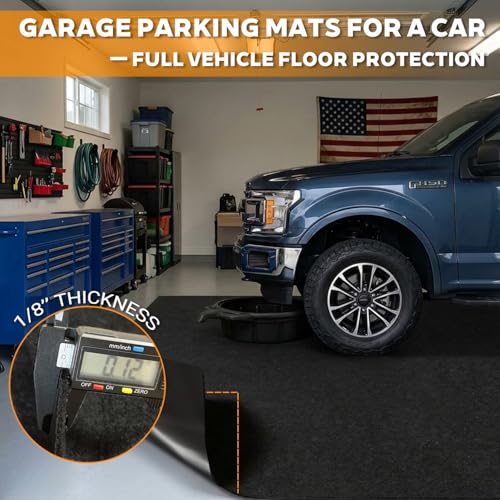 Garage Mats for Floor 17'x7'4" - Premium Felt & Rubber Oil Spill Drip Resistant Driveway Garage Protector, Trimmable Auto Trunk Liner, Parking Mats for Under SUV Sports Car, Black | Absorbs and Contain Water Grease, No Leakage - size: 17' x 7'4"-Smooth Bl