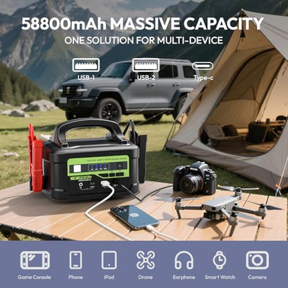 YESPER 12V/24V Car Battery Jump Starter 6000A, 58800mAh Large Heavy Duty Truck Jumper Box with 145W Quick Charger(Up to All Gas/Diesel), SuperSafe Portable Powerful Force Start Jump Pack - Black