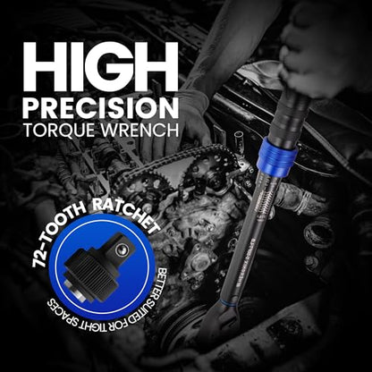 3/8-Inch Drive Click Torque Wrench, 5–50 Ft-Lb (6.8–67.8 Nm) ±3% Accuracy, Loud Click, Dual Scale, 72-Tooth Mini Torque Wrench for Bike, Motorcycle, Car & Spark Plug Maintenance - size: 3/8" DR.『5-50 FT.LB』