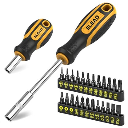 26-Piece Magnetic Security Torx Screwdriver Bit Set - 1/4 inch Magnetic Bit Driver, T5-T40, Ergonomic Cushion Grip 95mm & 210mm Handles, Torx, Square, Phillips, Slotted Bits - color: 26-piece Black