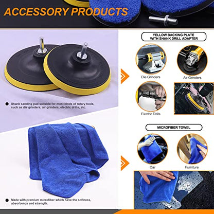4 Sizes Microfiber Polishing Buffing Pads Kits Removing Wax with 3" 4" 5" 6" Hook and Loop Backing Pads Buffer Pads Microfiber Wax Applicator for Car Polishing Waxing and Cleaning