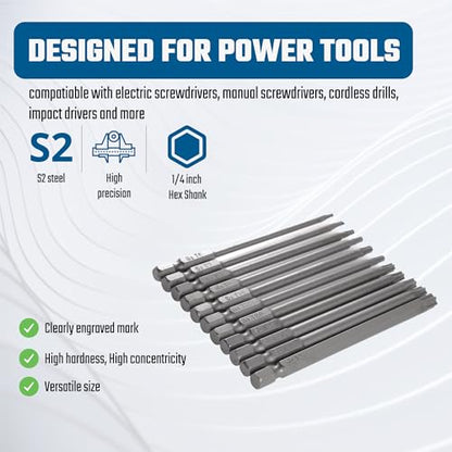 VESTTIO Security Torx Bit Set 11PCS 1/4 Inch Hex Shank 4 Inch/100 mm Length S2 Steel Extended Tamper Proof Star Bit Set with Magnetic for Power Screwdriver Drill Impact Driver - size: T6-T40/4 inch