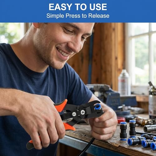 Air Line Removal Tool Kit, Air Hose Connector Removal Tool with 6 Blue Push to Connect Fittings 4mm 6mm 8mm, Carbon Steel Hose Disconnect Pliers for 1/4" & 5/16" Fittings