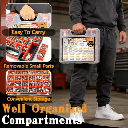 660Pcs 26 Sizes Single Ear Hose Clamps Kit,304 Stainless Steel 5.3-36.1mm Stepless Constant Tension Clamps for Fuel Line, Coolant Hose, PEX Plumbing, Irrigation & AC Hose Clamp - size: 660PCS