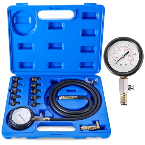 NYXOVA Oil Pressure Tester Kit, Professional Oil Pressure Gauge Tool for Engine Diagnostic Test, 0-140 PSI Engine Oil Pressure Diagnostic Tester Tool with Hose Adapters for Cars ATVs Trucks Use