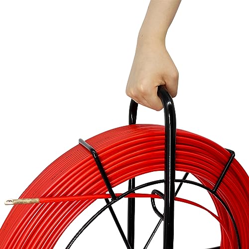 4.5MM 350FT Fiberglass Duct Rodder Continuous Fishtape Puller Rod with Steel Reel Stand - color: Black + Red, size: 4.5mm*350ft