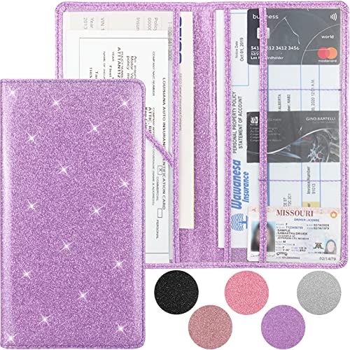 Car Registration and Insurance Holder, Premium Leather Insurance and Registration Holder,vehicle Glove Box Car Organizer, with Magnetic Shut for Cards, Driver License (Glitter Purple) - color: 07-Glitter Purple