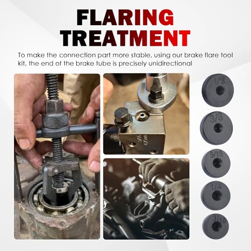 Brake Line Flaring Tool Kit with 5 Adapters 3/16",1/4",5/16",3/8",1/2" | Double & Single Brake Flaring Tool Kit with Tube Cutter/Flare Rod,Essential Brakes Flare Tools Kits,Brake Tubing Flare Tools
