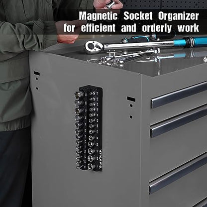 DURATECH Magnetic Socket Organizer, 1/4" SAE Socket Tray Holds 26 Standard & Deep Sockets, Magnetic Sockets Holder - size: 1/4" DR, SAE