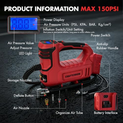 Tire Inflator Portable Air Compressor Compatible with Milwaukee M18 Battery Air Pump with Digital Pressure Gauge, Built-In Deflation Valve for Cars Bikes Balls (Battery Not Included)