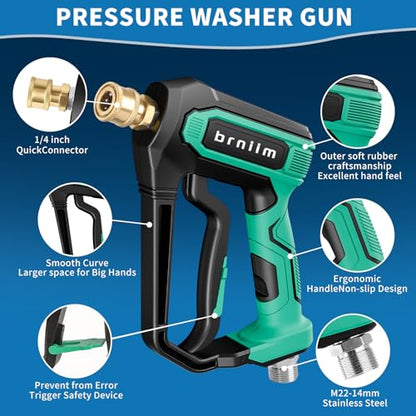 Short Pressure Washer Gun Pro - 5000 PSI/10.5 GPM Heavy-Duty Power Washer Gun w/ 5 Nozzles & 360° Anti-Kink Swivel-3/8 & 1/4" Quick Connect Compatible Foam Cannon/Dual Connecto/Car Wash Kit - style: Quick Connect Bundle -2