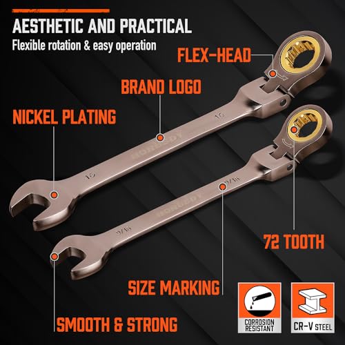 HORUSDY Flex-Head Ratcheting Combination Wrench Set,24-Piece Flex-Head Ratcheting Wrench Set(Metric and SAE) - style: 24-Piece Flex-Head Ratcheting - Pro Complete