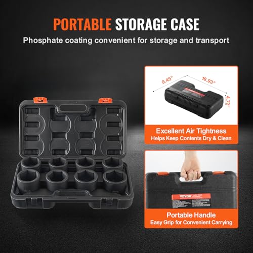 VEVOR Axle Nut Impact Socket Set - 3/4" Drive 6-Point 8-Piece SAE Spindle Nut Socket CR-MO Heat Treated Large Socket Set with Storage Case for Auto Repair, Removing or Installing Axle Nuts - style: 3/4" 8PCS CR-MO