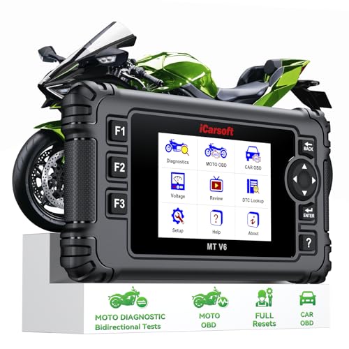 Motorcycle Bidirectional Diagnostic Scan Tool for Kawasaki, iCarsoft MT V6 All System Motor OBD2 Scanner- All Actuation Tests, Special Functions, Battery Test, Also for Car OBD2 Diagnose-Upgraded Ver