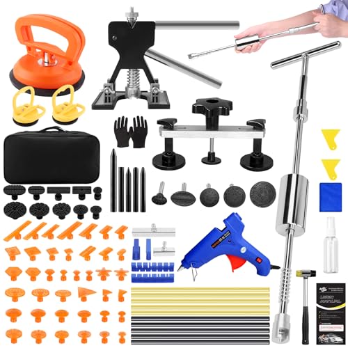 VEXTRO Dent Puller Kit - Paintless Body Repair Tools with Slide Hammer T-Bar Bridge Puller Glue Gun and Sticks - for Car Hail Damage and Door Ding Removal on Trucks SUVs or Auto Metal Surfaces