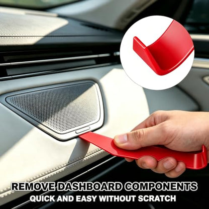 18Pcs Car Trim Removal Tool Kit Pry Tool Set, Panel Clip Pliers Door Panel Removal Tool Automotive Clip Removal Tool, Plastic Pry Tool Kit Auto with Valve Stem Caps for Car Interior Repair, Red - color: red