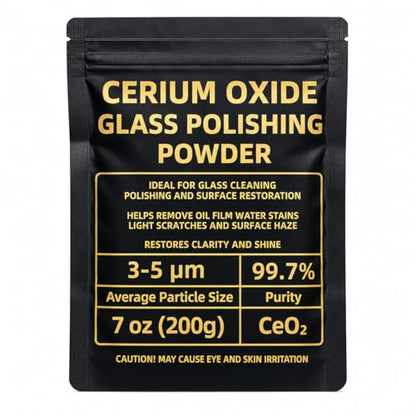 7oz (200g) 99% Cerium Oxide Glass Polishing Powder (3-5 Um) – Removes: Oil Films, Water Spots, Swirl Marks, Wiper Streaks, Removes Fine Scratches & Deep-Cleans Glass Surfaces.