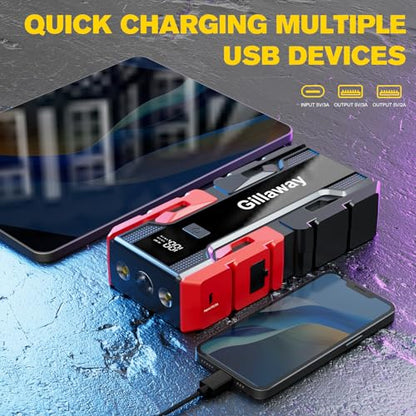 001B 3000A Car Jump Starter Battery Pack (Up to 9.0L Gas and 7.0L Diesel Engine), 12V Car Charger Jump Starter Portable Battery Jump Starter with Power Bank - color: red